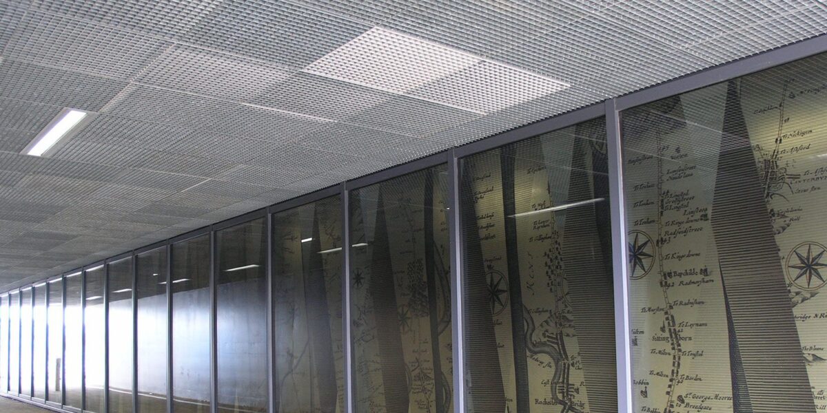 LF Quattro 33 steel grating ceiling tiles Rochester Station LF Quattro 33 steel grating ceiling tiles Rochester Station
