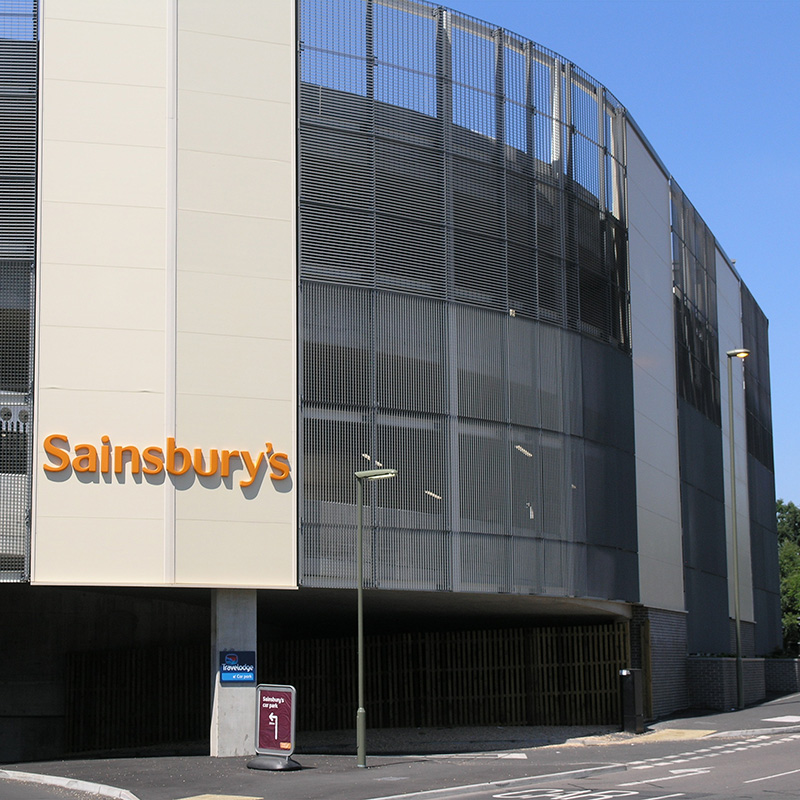 Steel grating and louvre external screens Sainsburys Redhill 1