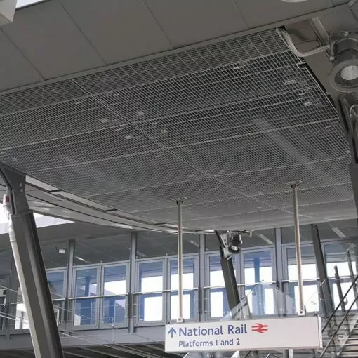 Open mesh soffit panels at Abbey Wood Station