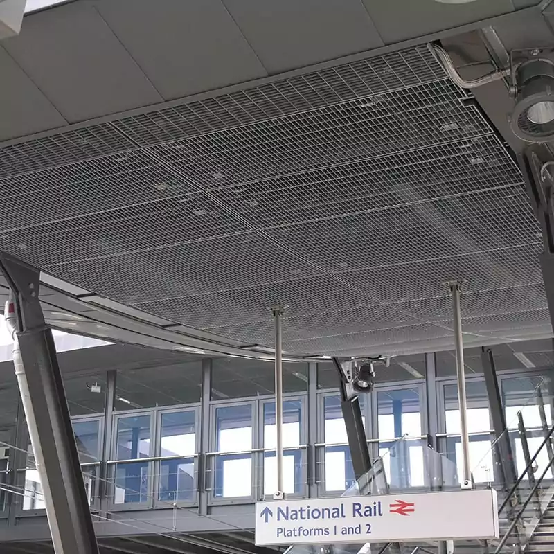 Stretto 10 Open mesh soffit panels at Abbey Wood Station