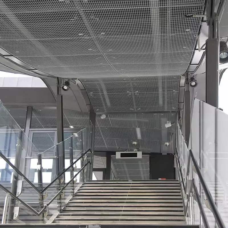 Stretto 23 Soffit panels made from open mesh grating for Abbey Wood Station