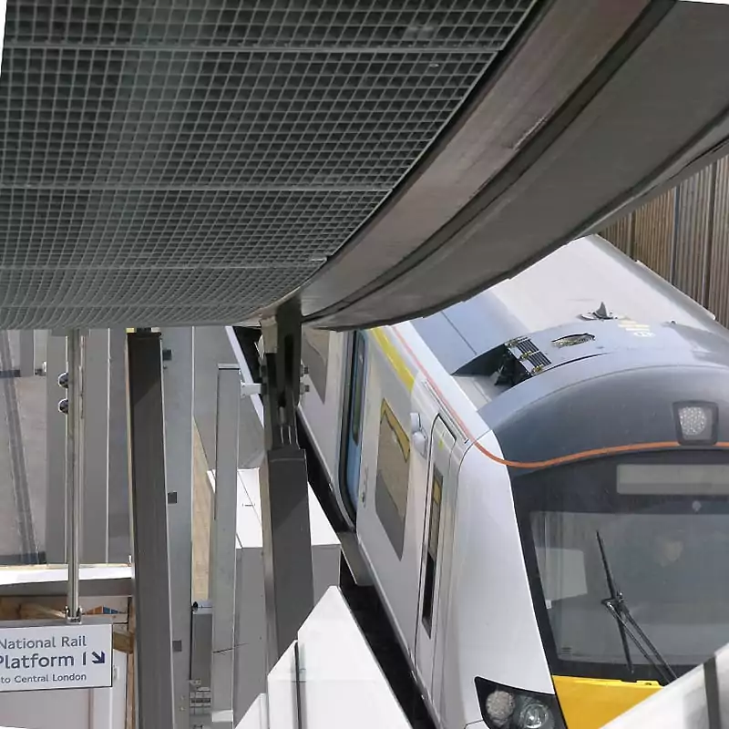 Stretto 25 Stretto 22 bespoke 66x22 ceiling panels Abbey Wood Station 7